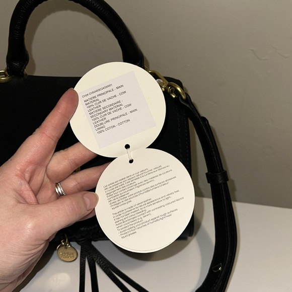 See by Chloe Joan Black Leather Gold Charm Top Handle Crossbody Purse Luxury NWT - Picture 10 of 17